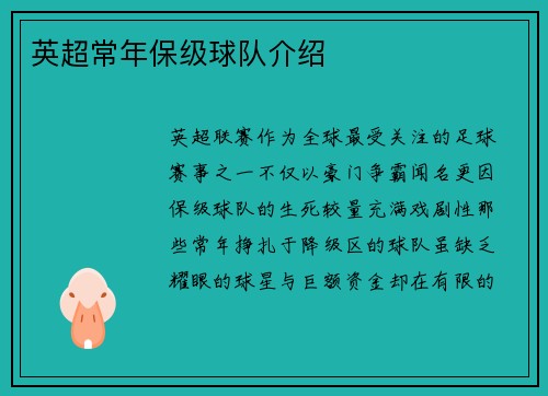 英超常年保级球队介绍