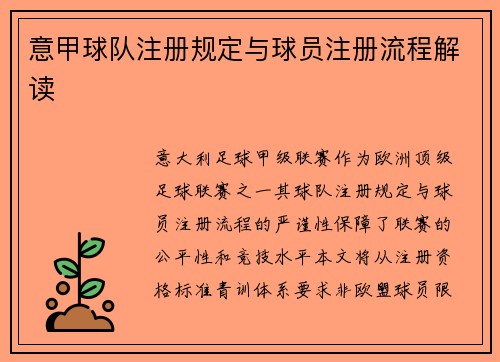 意甲球队注册规定与球员注册流程解读